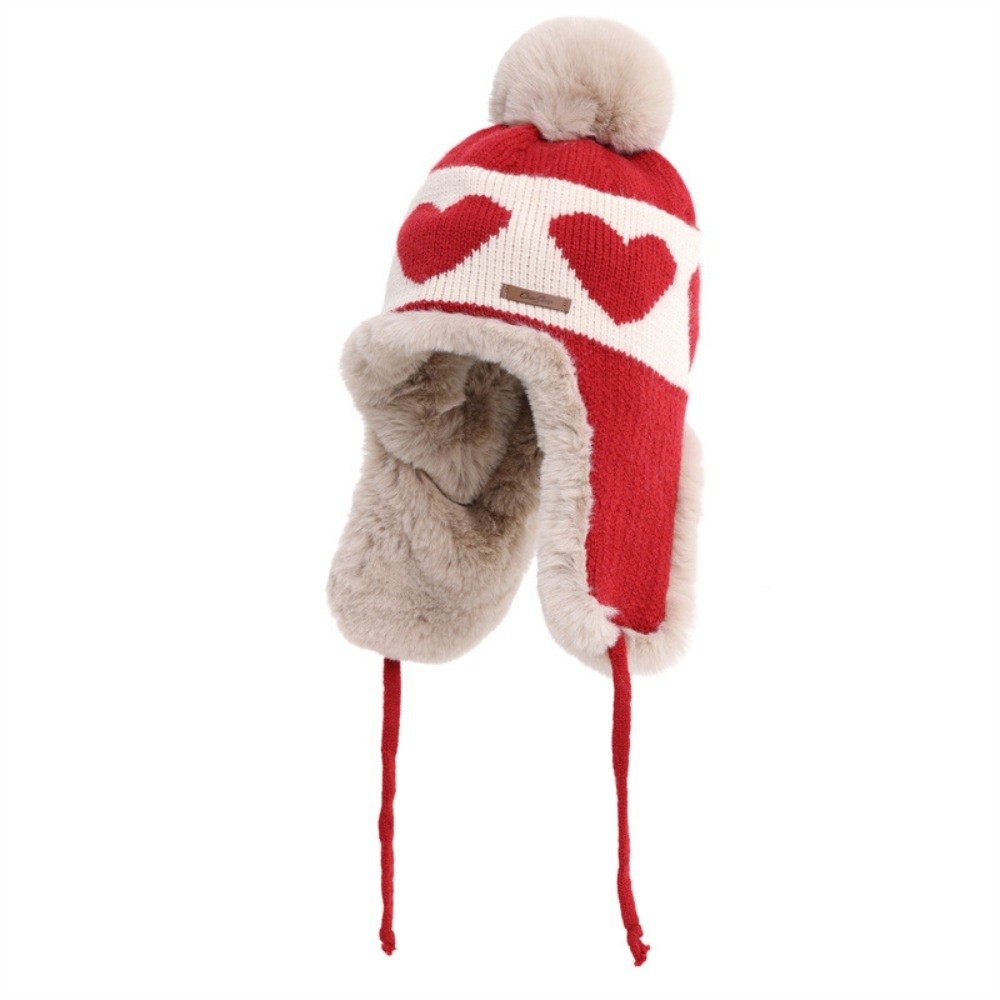 Trapper Hat Ear Flap - Polyester hoed met hartmotief, oorkappen en